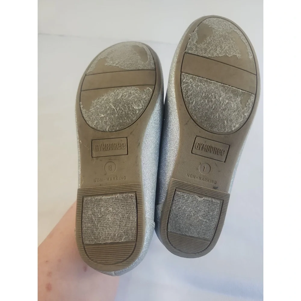 Gymboree‎ Girls Silver Glitter Flats With Criss-Cross elastic Straps Size 1